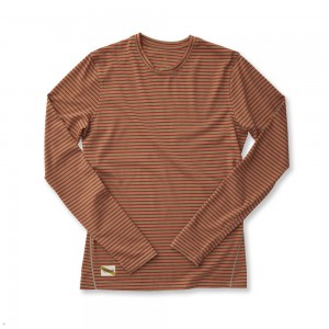 Tracksmith Horizon Long Sleeve Men's Shirts Taupe/Scarlet Stripe NZ | 53196CQZP