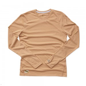 Tracksmith Horizon Long Sleeve Men's Shirts Cork/Melon Stripe NZ | 41072BMNO