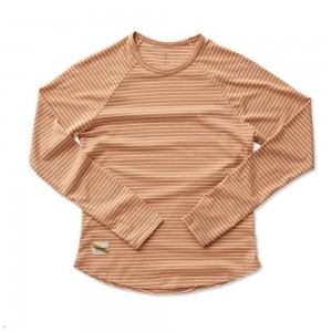 Tracksmith Horizon Long Sleeve Women's Shirts Cork/Melon Stripe NZ | 28659BQLM