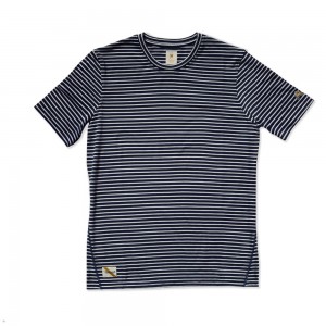 Tracksmith Horizon Men's Tee Navy/Ivory Stripe NZ | 36285EYCG