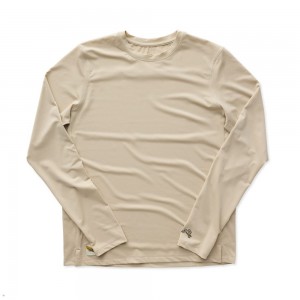 Tracksmith Session Long Sleeve Men's Shirts Beige NZ | 03517HFIX