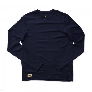 Tracksmith Session Long Sleeve Men's Shirts Navy NZ | 83576JSKZ