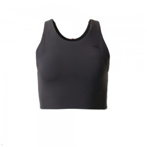 Tracksmith Turnover Crop Women's Tops Black NZ | 78024MXLI