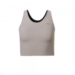 Tracksmith Turnover Crop Women's Tops Grey NZ | 71265ZMIW