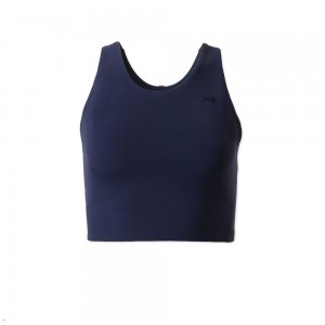 Tracksmith Turnover Crop Women's Tops Navy NZ | 80162RQPT