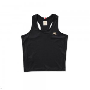 Tracksmith Twilight Crop Women's Tank Black NZ | 76034KAIJ