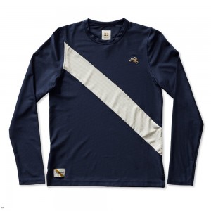 Tracksmith Van Cortlandt Long Sleeve Women's Shirts Navy/Ivory NZ | 09543RGSC