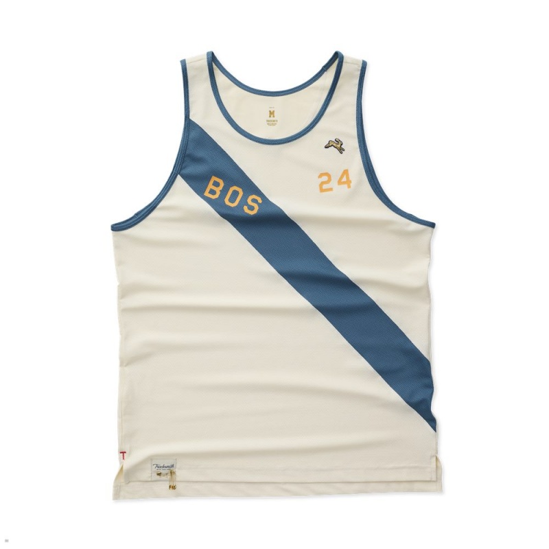 Tracksmith Boston Men\'s Singlet Ivory/Sea NZ | 42958NUSH