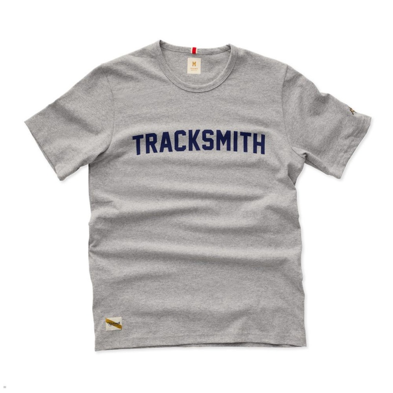 Tracksmith Grayboy Men\'s Tee Gray/Navy NZ | 73684BMYW