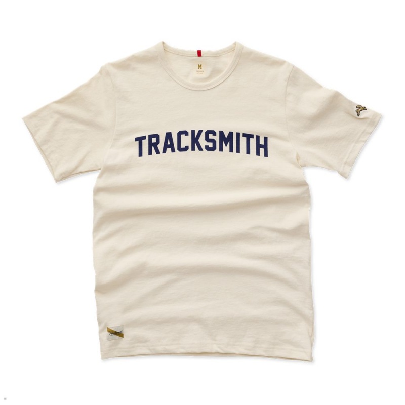 Tracksmith Grayboy Men\'s Tee Ivory/Navy NZ | 10697VNAS