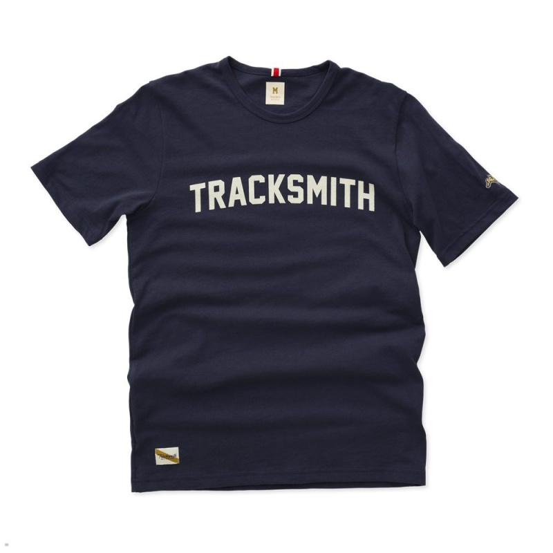 Tracksmith Grayboy Men\'s Tee Navy/Ivory NZ | 92761QKUA