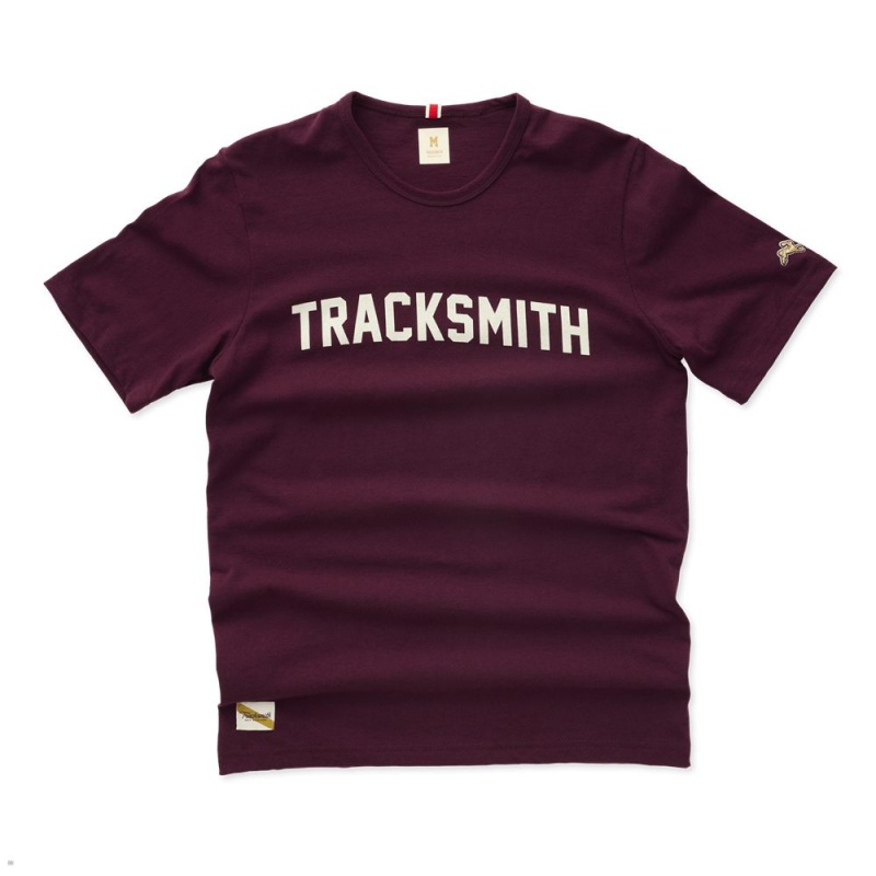 Tracksmith Grayboy Men\'s Tee Wine/Ivory NZ | 61579VHSB