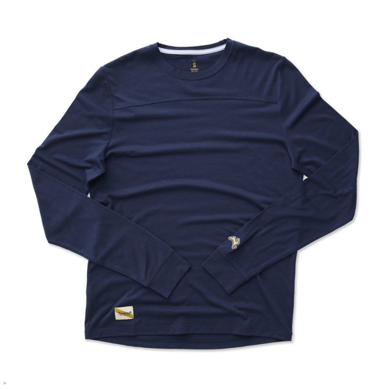 Tracksmith Harrier Long Sleeve Men\'s Shirts Navy NZ | 45326VEXQ