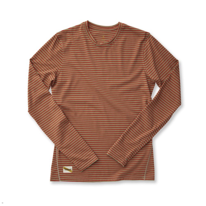 Tracksmith Horizon Long Sleeve Men\'s Shirts Taupe/Scarlet Stripe NZ | 53196CQZP