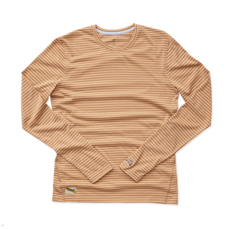 Tracksmith Horizon Long Sleeve Men\'s Shirts Cork/Melon Stripe NZ | 41072BMNO