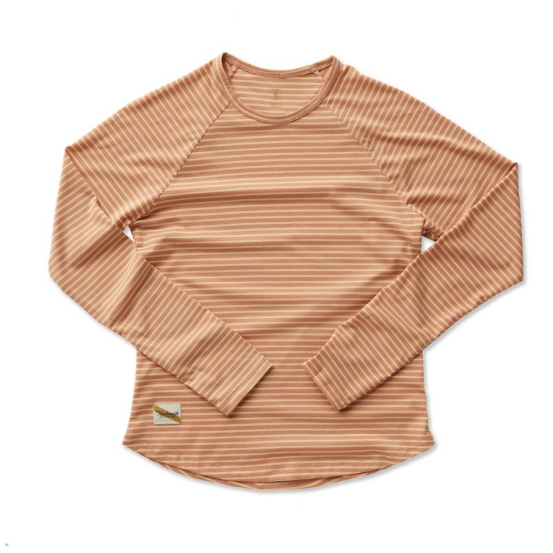 Tracksmith Horizon Long Sleeve Women\'s Shirts Cork/Melon Stripe NZ | 28659BQLM