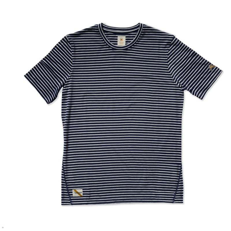 Tracksmith Horizon Men\'s Tee Navy/Ivory Stripe NZ | 36285EYCG