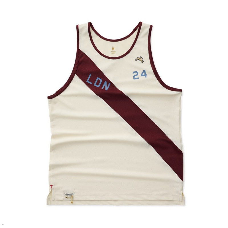 Tracksmith London Men\'s Singlet Ivory/Berry NZ | 79326BXVQ