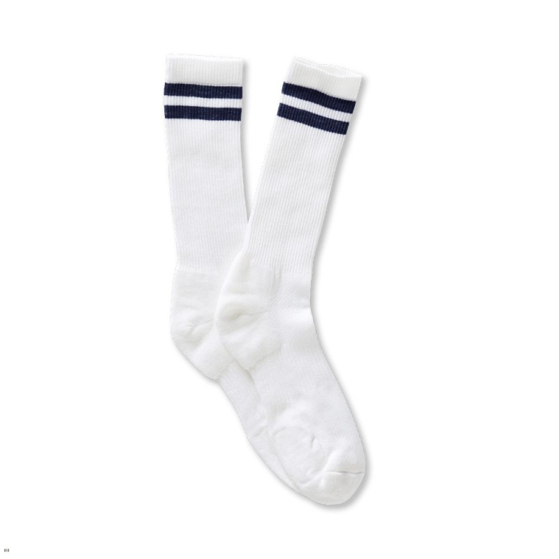 Tracksmith Merino Tube Sock White/Navy NZ | 92074BXQR