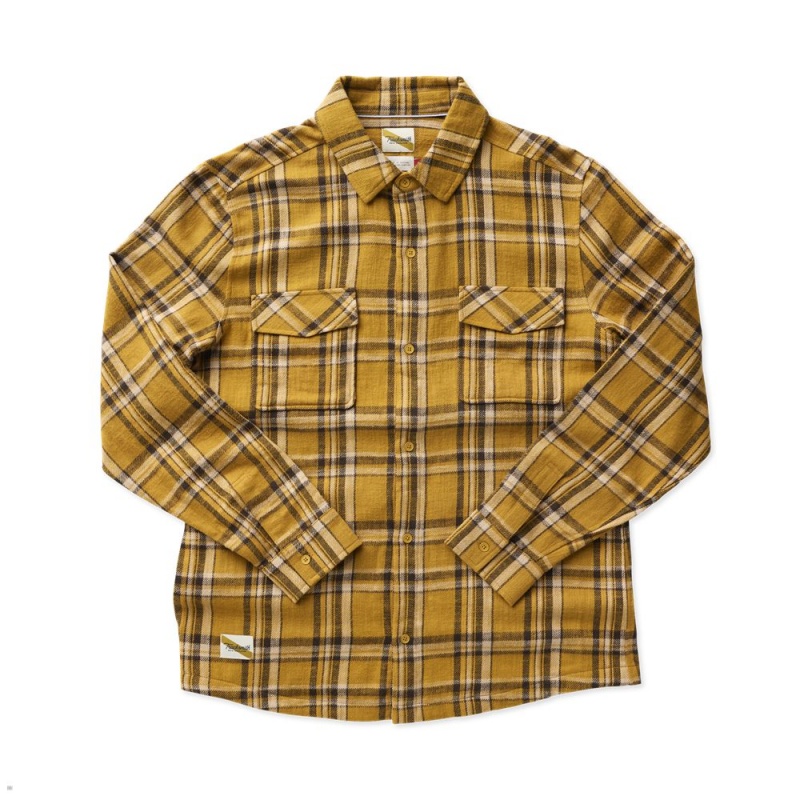 Tracksmith New England Flannel Men\'s Shirts Amber Plaid NZ | 73295ZVEX