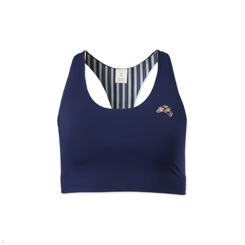 Tracksmith Run Cannonball Run Women\'s Bra Navy/Navy Stripe NZ | 10279ZYHP