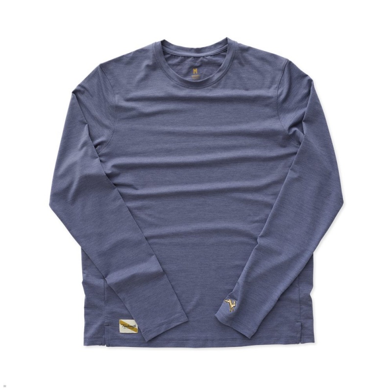 Tracksmith Session Long Sleeve Men\'s Shirts Blue NZ | 47628RVJQ