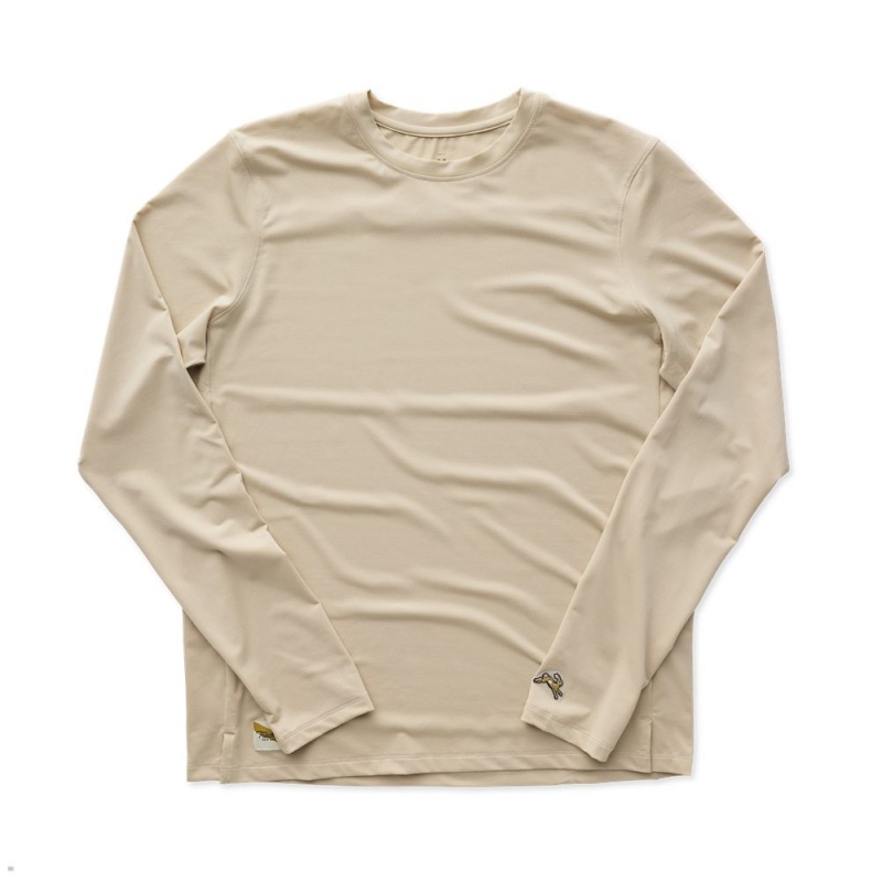 Tracksmith Session Long Sleeve Men\'s Shirts Beige NZ | 03517HFIX