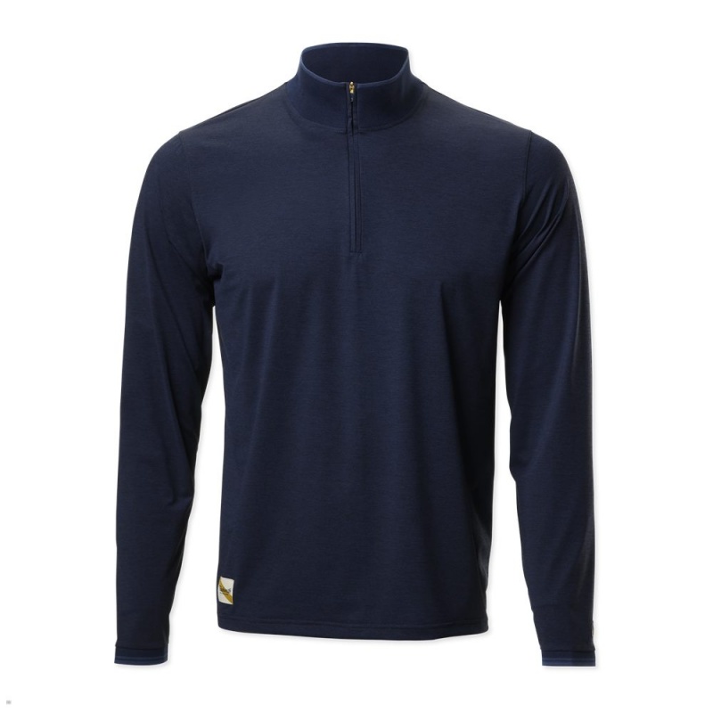 Tracksmith Session Quarter Zip Men\'s Mid Layer Navy NZ | 49618PCWY