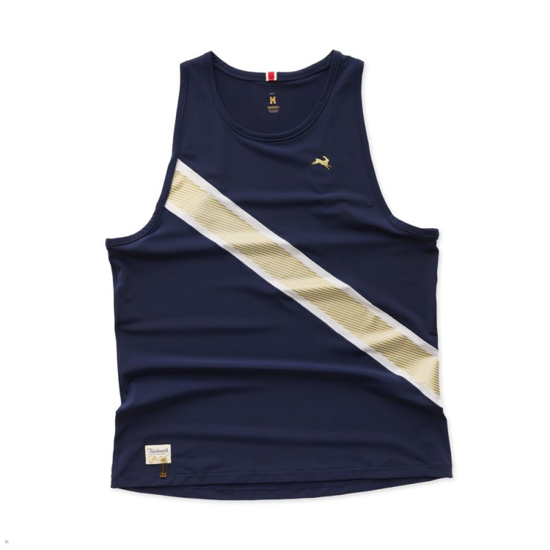 Tracksmith Strata Men\'s Singlet Navy/Ivory/Gold NZ | 95271JLUV