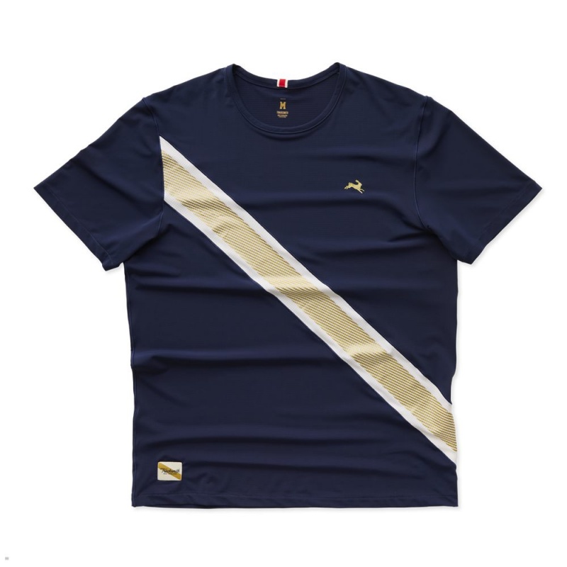 Tracksmith Strata Men\'s Tee Navy/Ivory/Gold NZ | 70689WEBJ