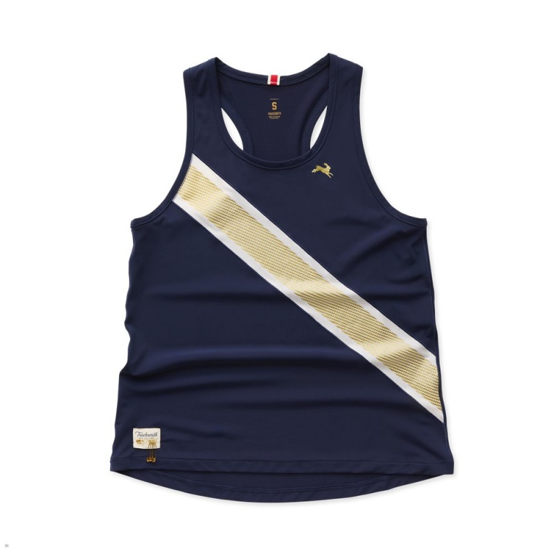 Tracksmith Strata Women\'s Singlet Navy/Ivory/Gold NZ | 84106IYWK