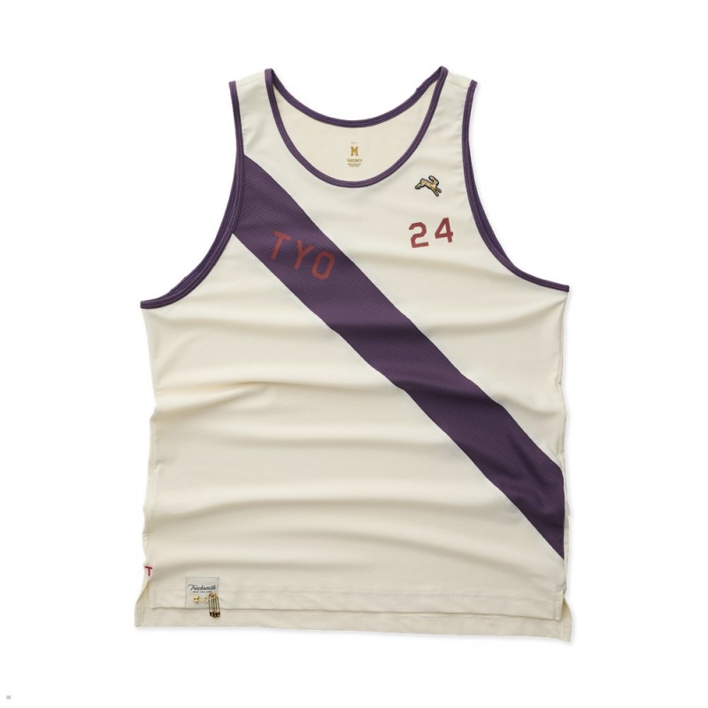 Tracksmith Tokyo Men\'s Singlet Ivory/Vintage Violet NZ | 96507DWLX