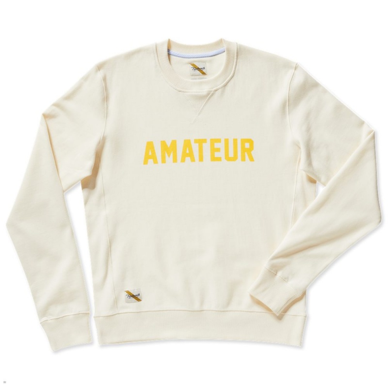 Tracksmith Trackhouse Crew Amateur Men\'s Sweatshirt Ivory/Yellow NZ | 31256QSXK