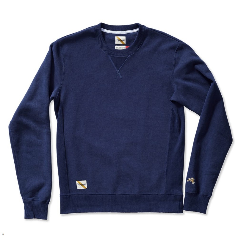 Tracksmith Trackhouse Crew Men\'s Sweatshirt Navy NZ | 16732YRJF