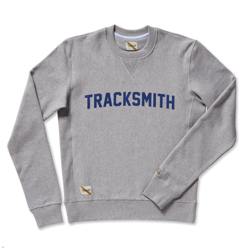 Tracksmith Trackhouse Crew Men\'s Sweatshirt Gray/Navy NZ | 67085IKQE