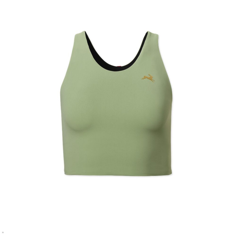 Tracksmith Turnover Crop Women\'s Tops Olive NZ | 36189LBQG