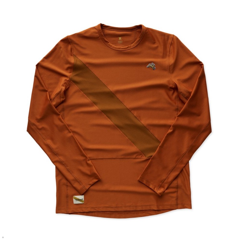 Tracksmith Van Cortlandt Long Sleeve Men\'s Shirts Brick Red/Caramel NZ | 93658VQOH