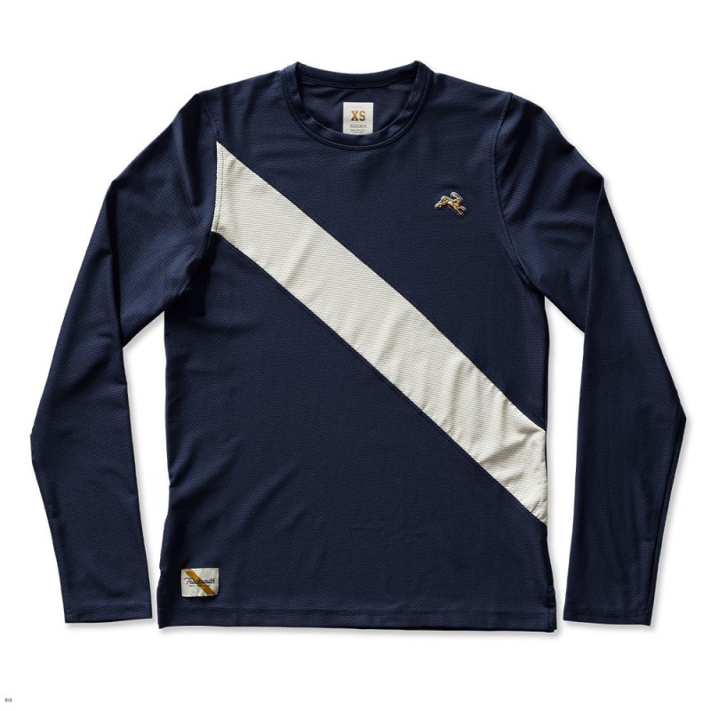 Tracksmith Van Cortlandt Long Sleeve Women\'s Shirts Navy/Ivory NZ | 09543RGSC