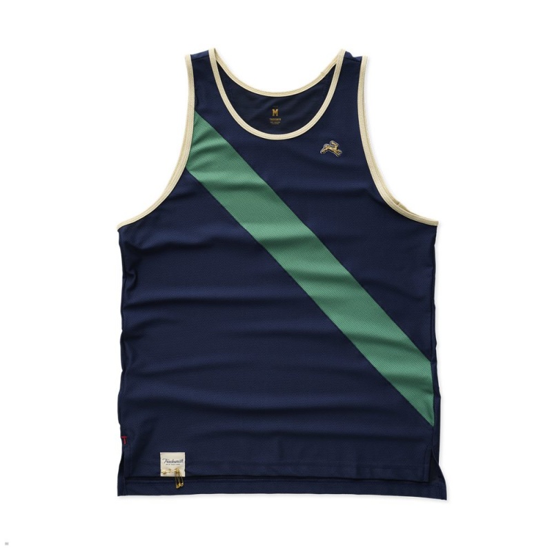 Tracksmith Van Cortlandt Men\'s Singlet Navy/Green/Putty NZ | 57026ZWCE