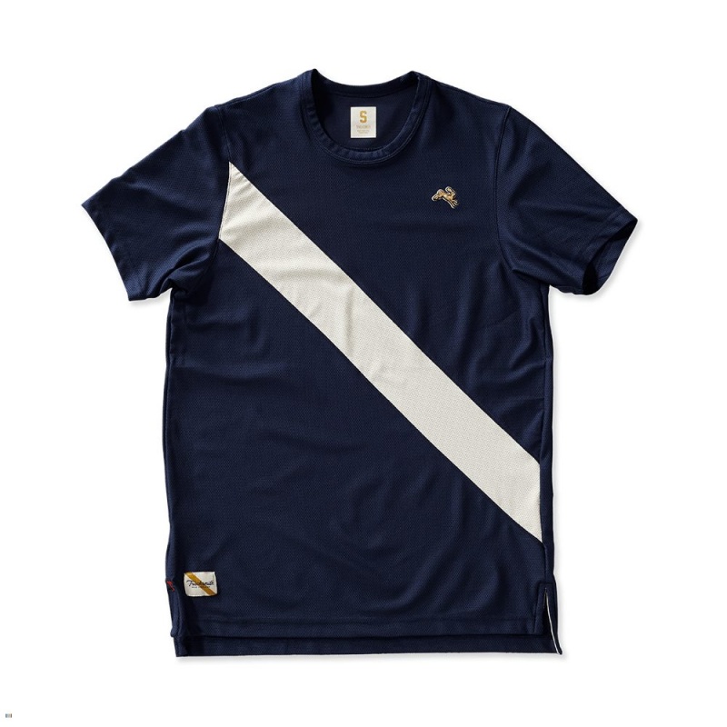 Tracksmith Van Cortlandt Men\'s Tee Navy/Ivory NZ | 78961GIAK